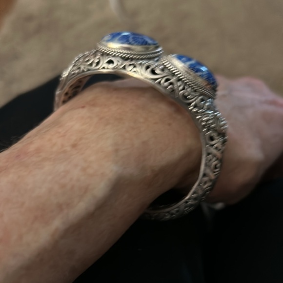 Elegant Silver and Blue Fossilized Coral Women's Bracelet - Picture 7 of 8
